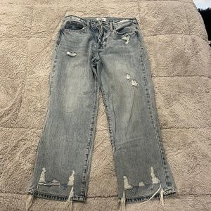 Pistola Denim Light Wash Straight Leg High Rise Jeans With Rips - Size 28